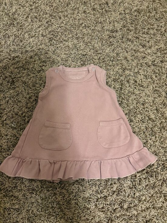 L'ovedbaby Other - L'oved Baby Organic Cotton Dress 0-3 Months Mauve Pink Ruffle Hem Pockets Snaps